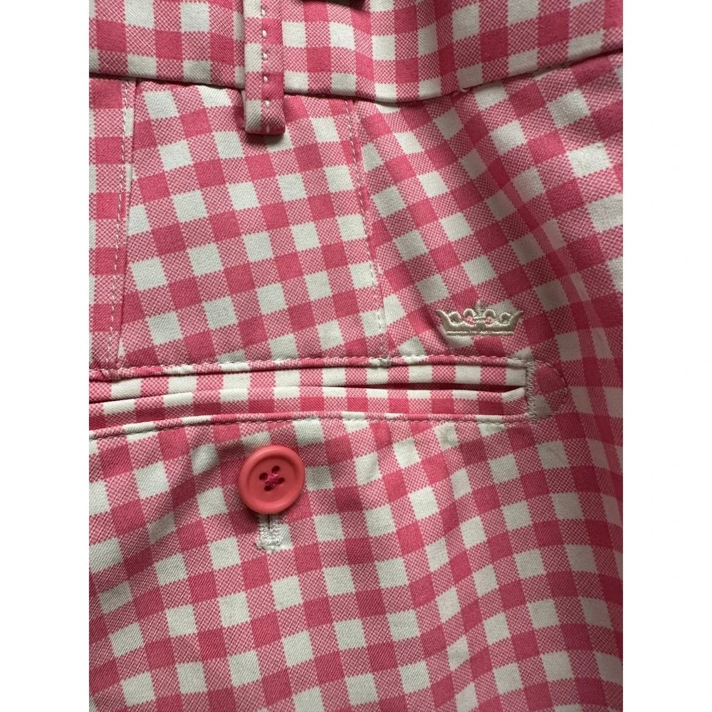 Peter Millar Gingham Golf Shorts Wicking Mens 36 Pink White  Preppy‎ Plaid